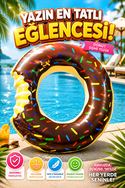 viyol marketim Donut Şişme Simit 65 cm – Havuz Simidi, Deniz Simidi, Renkli D...