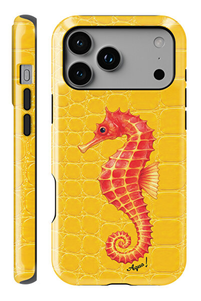 WANNACASE iPhone 17 Pro Max Aqua Seahorse Sarı Çift Katmanlı Essential Tough ...