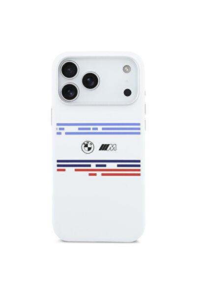 BMW M MagSafe Θήκη Σιλικόνης με Οριζόντια Ρίγα για iPhone 17 Pro Max - Λευκό
