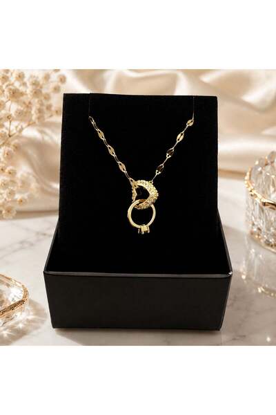 Bk Gift Women's Necklace with Heart & Ring Figures and Stones - Non-Tarnishin...