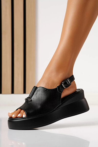 Zaira Sandale cu platforma dama negre din piele ecologica Iris #25296 - 40