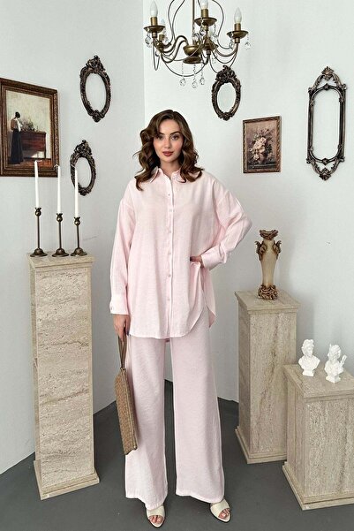 Elbee Fashion Woman Ροζ Πουκάμισο με Σετ Δύο Τεμαχίων
