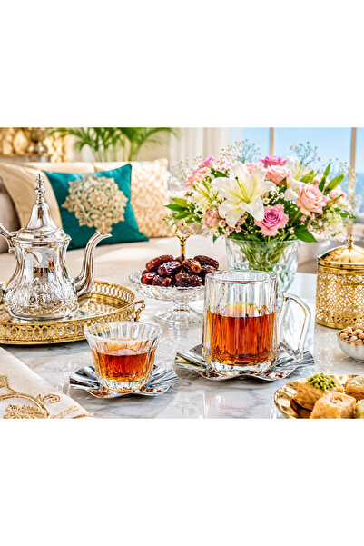 Elegant ☕ ✨   Luxury 18Pcs Glass Tea Coffee Cups and Saucers Set with Stainle...