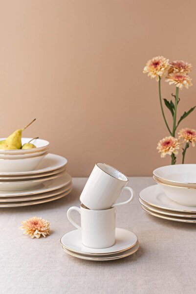 Soley Ceyda |   Gold-Rimmed 4-Piece 2-Person Porcelain Coffee Cup Set