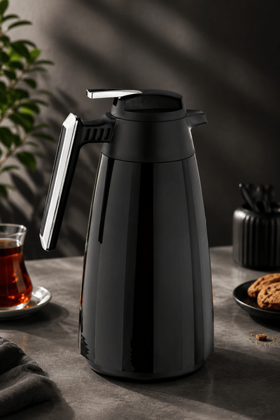 Jenisa Modern Black Glass Thermos – 1.5 Lt Double Layer Vacuum Stylish Design