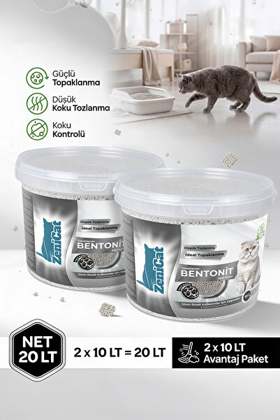 ZeniCat Aktif Karbonlu Bentonit Kedi Kumu 2x10 Lt – İnce Taneli, Güçlü Topakl...