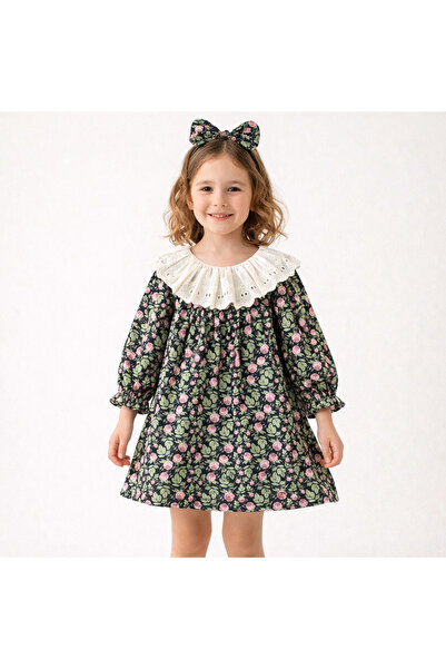 nannie Rochie elegantă cu imprimeu floral pentru fete, cu guler alb - 2-3 ani
