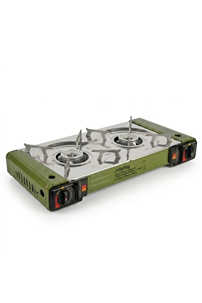 JollyMag Aragaz camping portabil, 2 arzatoare, 2x2500W, verde, folosit cu but...