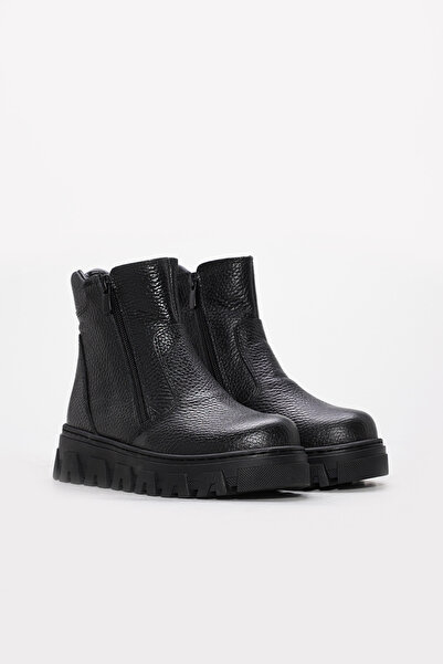 MirgeShoes Siyah Fermuarlı Unisex Yüksek Taban Bot İçi Kürklü Dışı Hakiki Der...