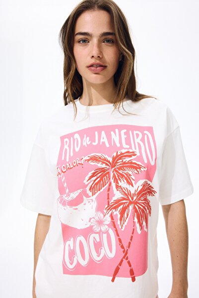 H&M Baskı Motifli Oversize Tişört