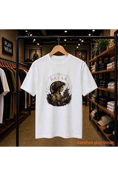playwear Virgo Zodiac Chest Printed 100% Cotton Oversize Loose Regular Fit Cr...
