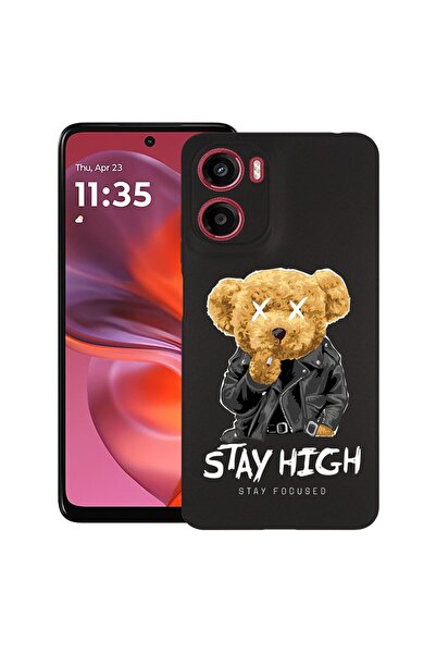bestcase Калъф за Motorola Moto G05, Мече  "Stay High ", Тънък силиконов 0.8М...