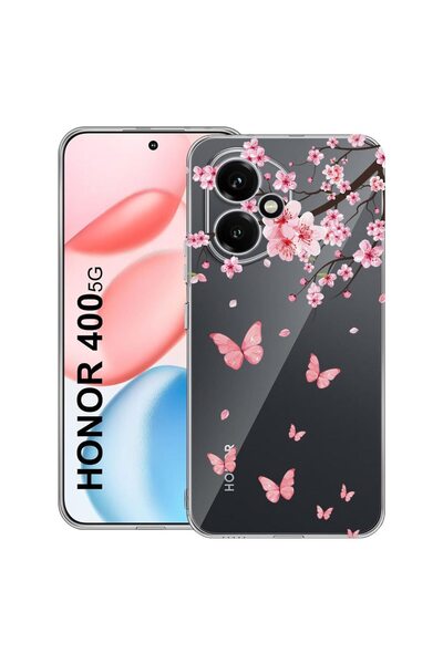 bestcase Husă Antișoc Compatibilă cu Honor 400, Floare de cireș roz și flutur...