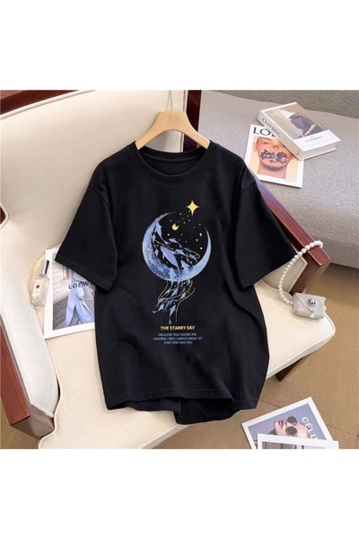 bellanova Oversize Minimalist Graphic Printed Short Sleeve T-Shirt