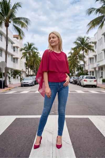 Romina Ruffle Chiffon Crew Neck Flounce Casual Blouse