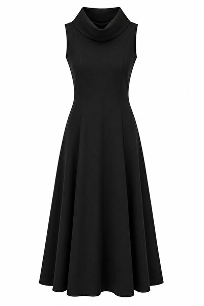 HAZELANNA Degaje Collar Sleeveless Black Maxi Dress
