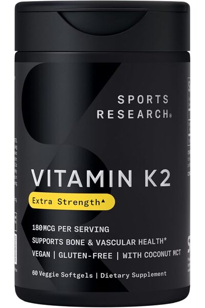 Sports Research Vitamin K2 MK7 180mcg with Coconut Oil - 60 Veggie Softgels -...