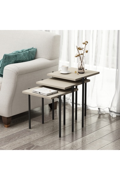 Betroya Nest Zigon Sehpa Kumtaşı Modern 3’lü Yan Sehpa Takımı