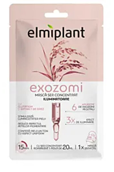 ELMIPLANT Mască tip șervețel cu ser concentrat iluminator, cu Exozomi