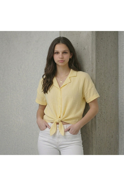 inebolu kids Kız Çocuk Müslin Kumaş Sarı Gömlek