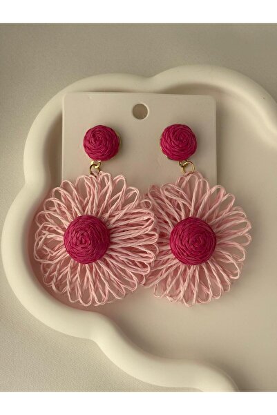 LioraJewellry Hasır Çiçek Küpe Pembe
