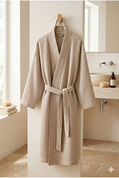 Miabella Home %100 Pamuklu Waffle Bornoz Unisex Spa Banyo Sabahlığı Yumuşak Premium