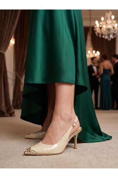İYİSİNDEN SHOES Patent Leather Women's Heeled Evening Dress Shoes Gold Detail...