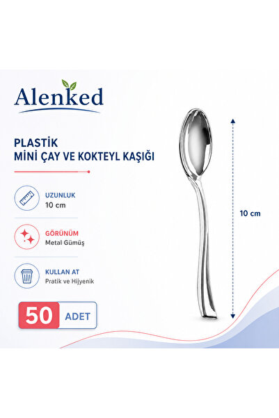 alenked Metal Görünümlü Plastik Çay Kaşığı 50'li