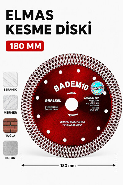 Badem10 Kuru Islak Elmas Testere Kesme Diski 180x22.23 Mm Granit Mermer Beton...