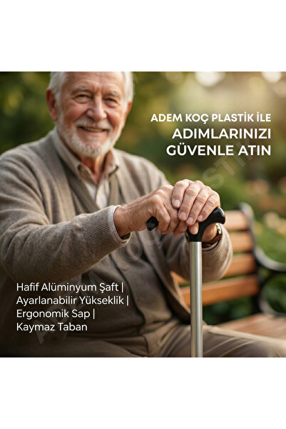 Adem Koç Yükseklik Ayarlı Alüminyum Gövdeli Baston Asa 100 cm