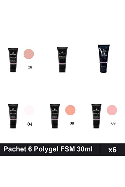 FSM Set 6 Polygel 30ml - Nr.28, Nr.01 CLEAR, Nr.22, Nr.04, Nr.08, Nr.09
