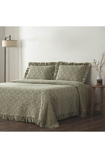 Ecocotton طقم مفرش سرير تانيا مزدوج بيكيه 100% قطن منسوج أخضر فاتح 260X240 سم