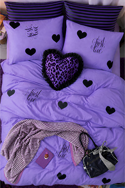 İQON Elastic Sheet Duvet Cover Set Double Size Just Purple-Lilac