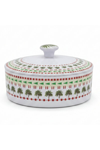 Yuniverse وعاء دائري للتمور من الميلامين مع غطاء |   تصميم شجرة النخيل |   18...