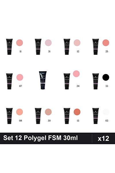 FSM Set 12 Polygel 30ml - Nr.02, Nr.07, Nr.08, Nr.11, Nr.12, Nr.13, Nr.14, Nr...