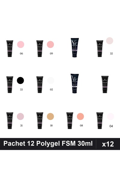 FSM Set 12 Polygel 30ml - Nr.01, Nr.02, Nr.04, Nr.06, Nr.08, Nr.09 - Construc...