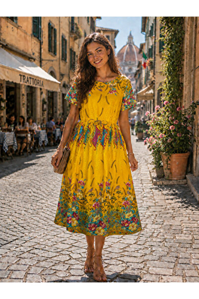 Genetic Floral Elegance Pleated Woven Midi Dress