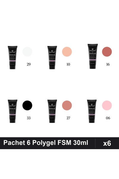 FSM Set 6 Polygel 30ml - Nr.06, Nr.10, Nr.16, Nr.27, Nr.29, Nr.33