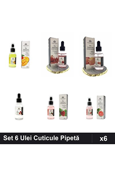 global fashion Set 6 Ulei Cuticule Pipetă 30ml - Mango, Rodie, Măr, Lychee, C...