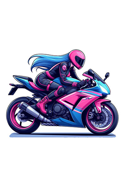 MegaSticker Lady pink moto rider etiket Araba, Motorsiklet, Kask, Laptop, Cam...