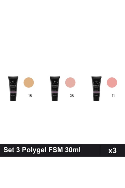 FSM Set 3 Polygel 30ml - Nr.18, Nr.28, Nr.11 - Constructie Unghii