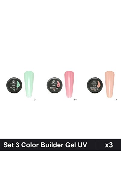 global fashion Set 3 Color Builder Gel UV 15g - Nr.01 Nr.08 Nr.11