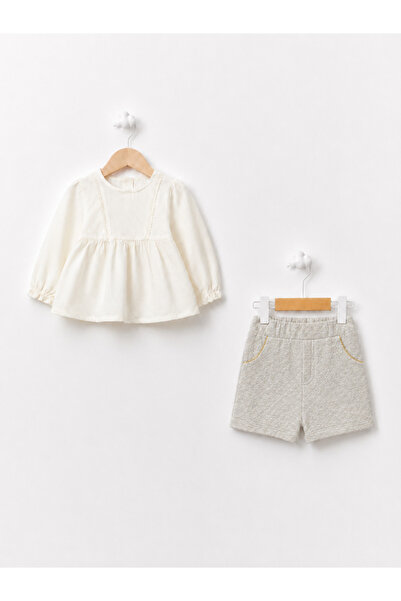 For My Baby Baby Girl Cotton Shirt-Quilted Shorts 2-Piece Set