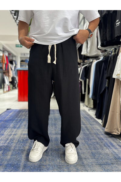 BYBASICMAN Crne muslinske tkanine, pantalone sa nogavicama ES-80-47