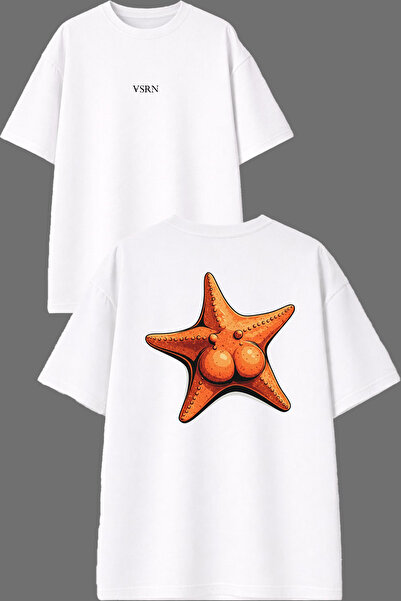VSRN Sea Star Design Front and Back Printed White Oversize T-Shirt