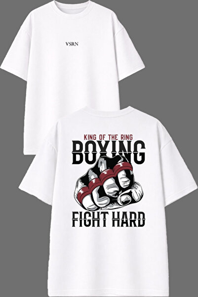 VSRN Fight Hard Design, bela oversize majica sa štampanjem na prednjoj i zadn...
