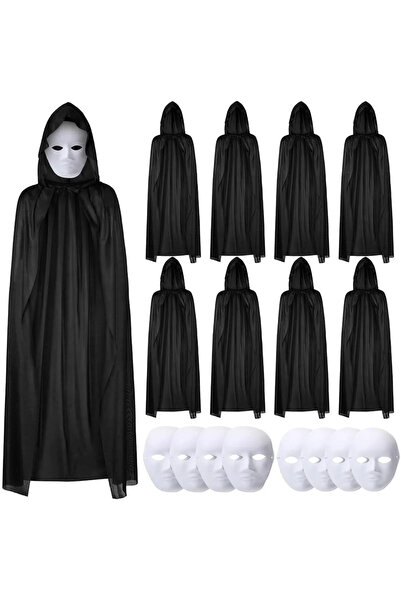 magicool 120 cm Black Hooded Cape and Paintable Cardboard Mask Set of 8