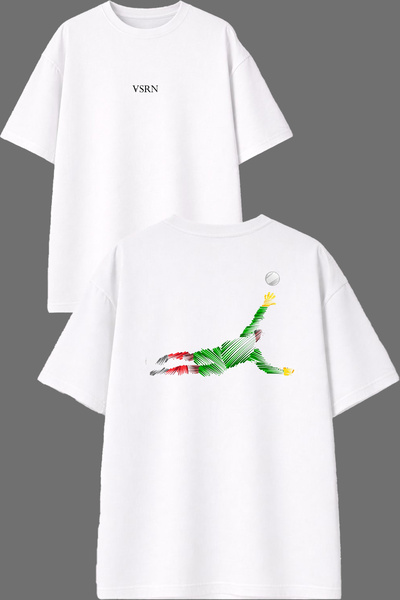 VSRN تي شيرت أبيض كبير الحجم بتصميم Green Goalkeeper مطبوع من الأمام والخلف