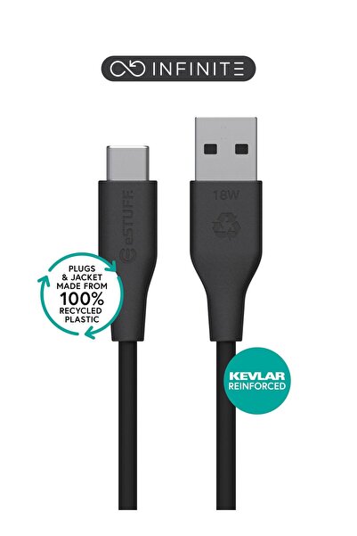 eSTUFF INFINITE (GRS) Cablu USB-C la USB-A 2m Negru. Plastic reciclat fără PVC