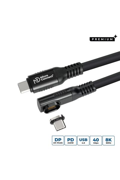 MicroConnect Cablu USB-C la USB-C 0,15m, unghiular, magnetic premium din sili...
